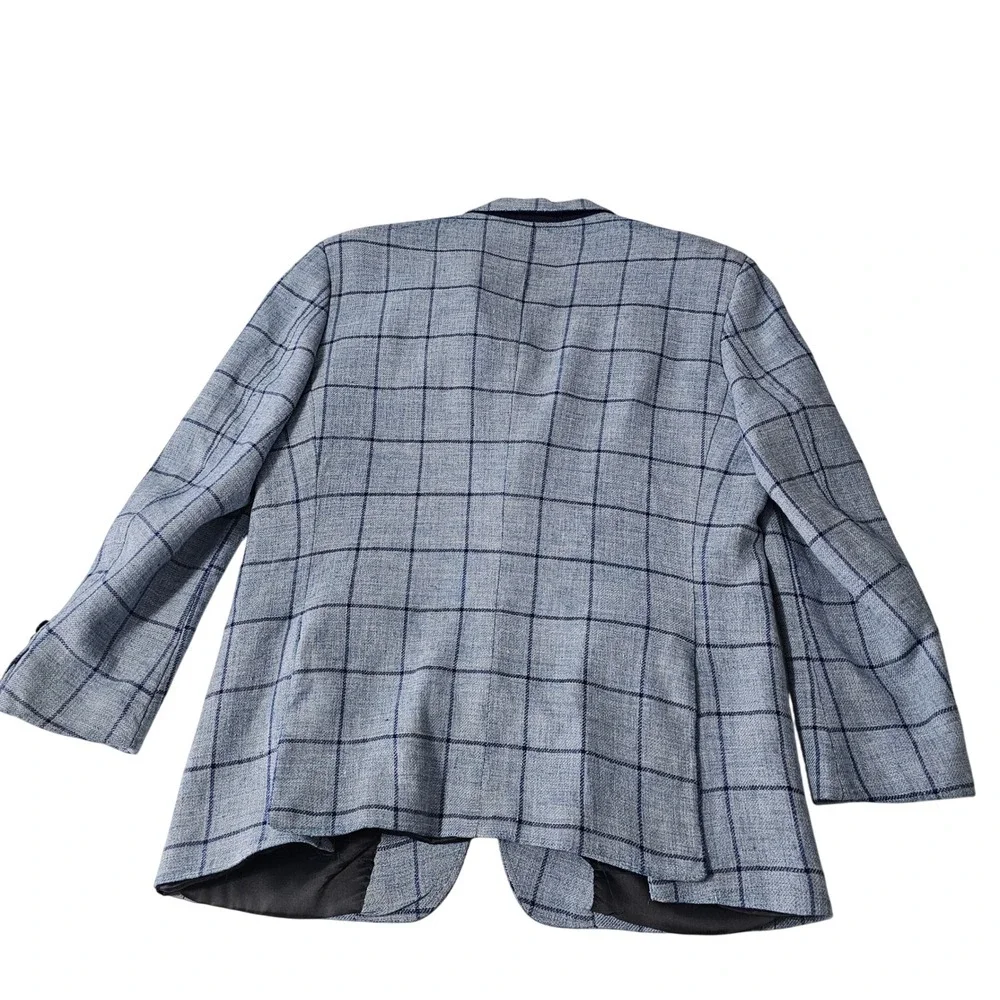 UNTUCKit Bierzo Blazer 42R Blue Windowpane Linen Wool Lanificio F.G Italy Luxury